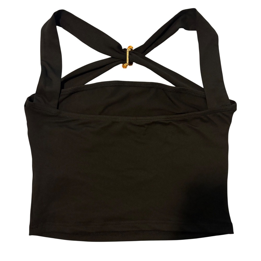 Commense Halter Top Women Medium Black Crossover Gold Ring Hardware Sleeveless - Picture 4 of 6